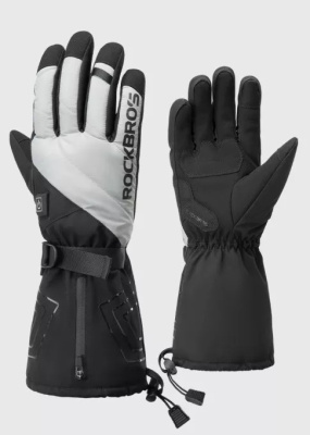 Перчатки Rockbros Red Flame чёрно-серые, с подогревом