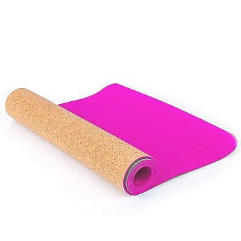 Коврик для фитнеса и йоги  Larsen TPE+ пробка двухцветный  (Розовый/пробка)
